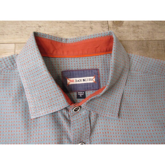 32 Bar Blues Shirt Mens XL Blue Orange Polka Dot Short Sleeve Button Up Casual - Picture 9 of 10